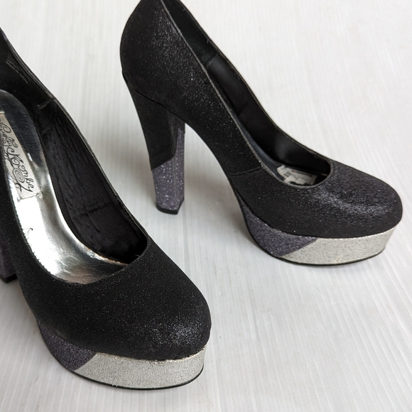NAUGHTY MONKEY sparkle glitter platform pumps with chunky heels size 7.5 - Picture 6 of 12